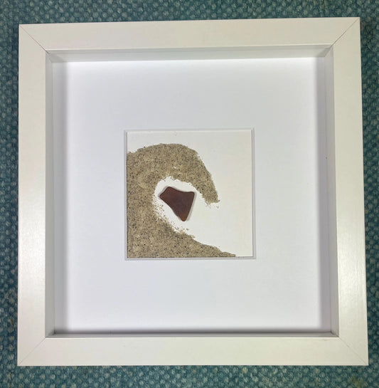 One of a Kind - Brown Sea Glass & Sand Wave Shadowbox - Bradley Beach , NJ