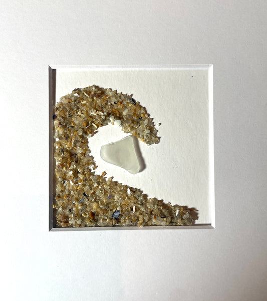 One of A Kind - White Sea Glass & Sand Wave Shadowbox Art -  NJ