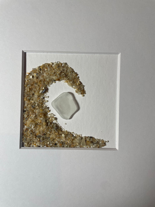 One of A Kind - White Sea Glass & Sand Wave Shadowbox Art -  NJ