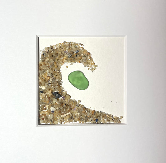 One of a Kind - Green Sea Glass & Sand Wave Shadowbox Art -  , NJ